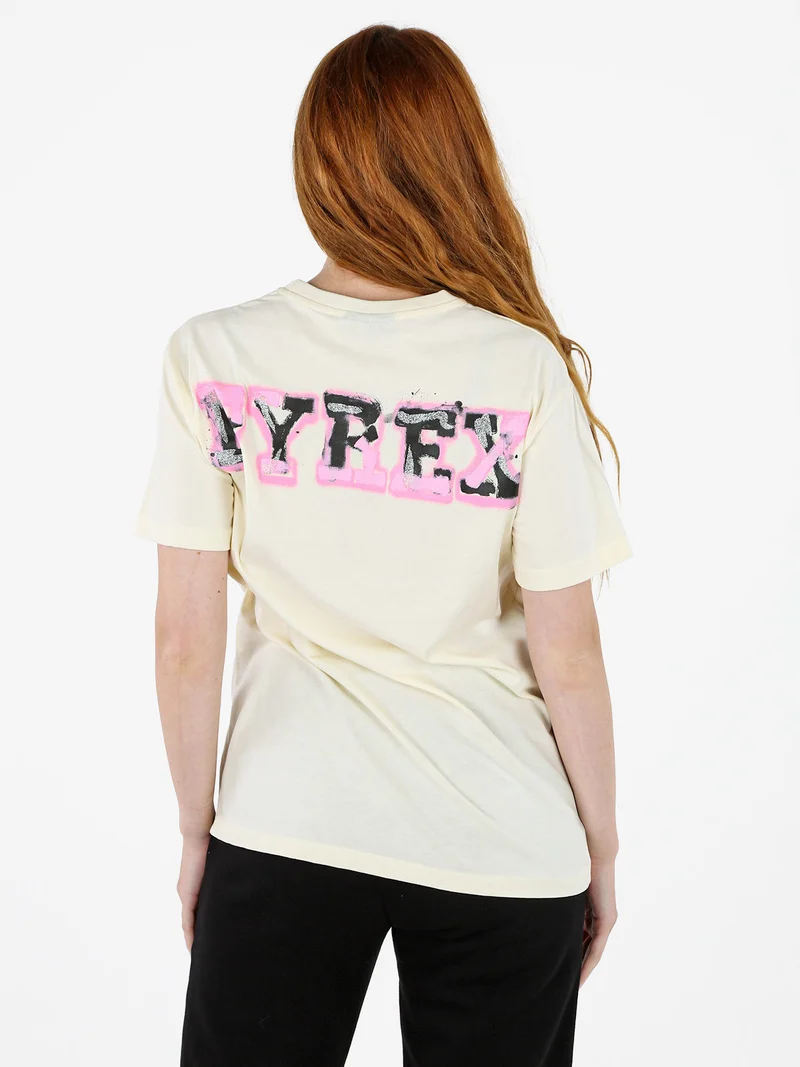T-shirt donna con stampa logo sul retro - panna