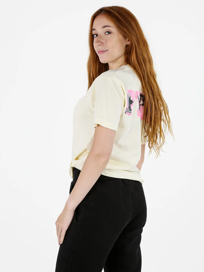 T-shirt donna con stampa logo sul retro - panna
