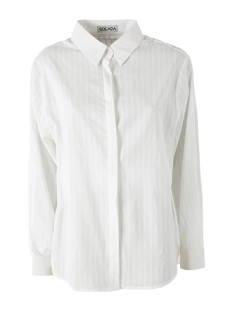 Camicia donna in cotone a maniche lunghe con bottoni coperti - bianco