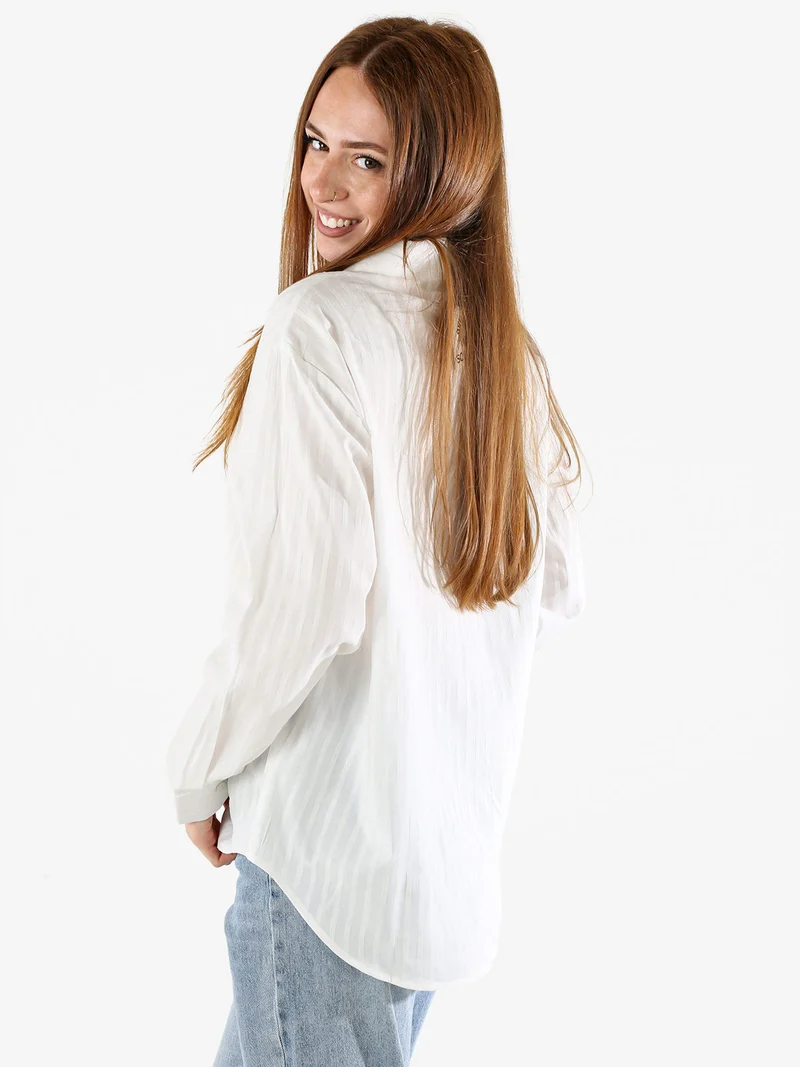 Camicia donna in cotone a maniche lunghe con bottoni coperti - bianco