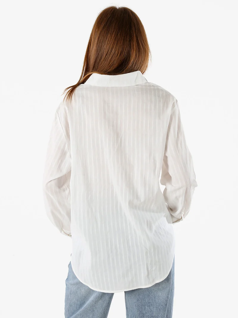 Camicia donna in cotone a maniche lunghe con bottoni coperti - bianco