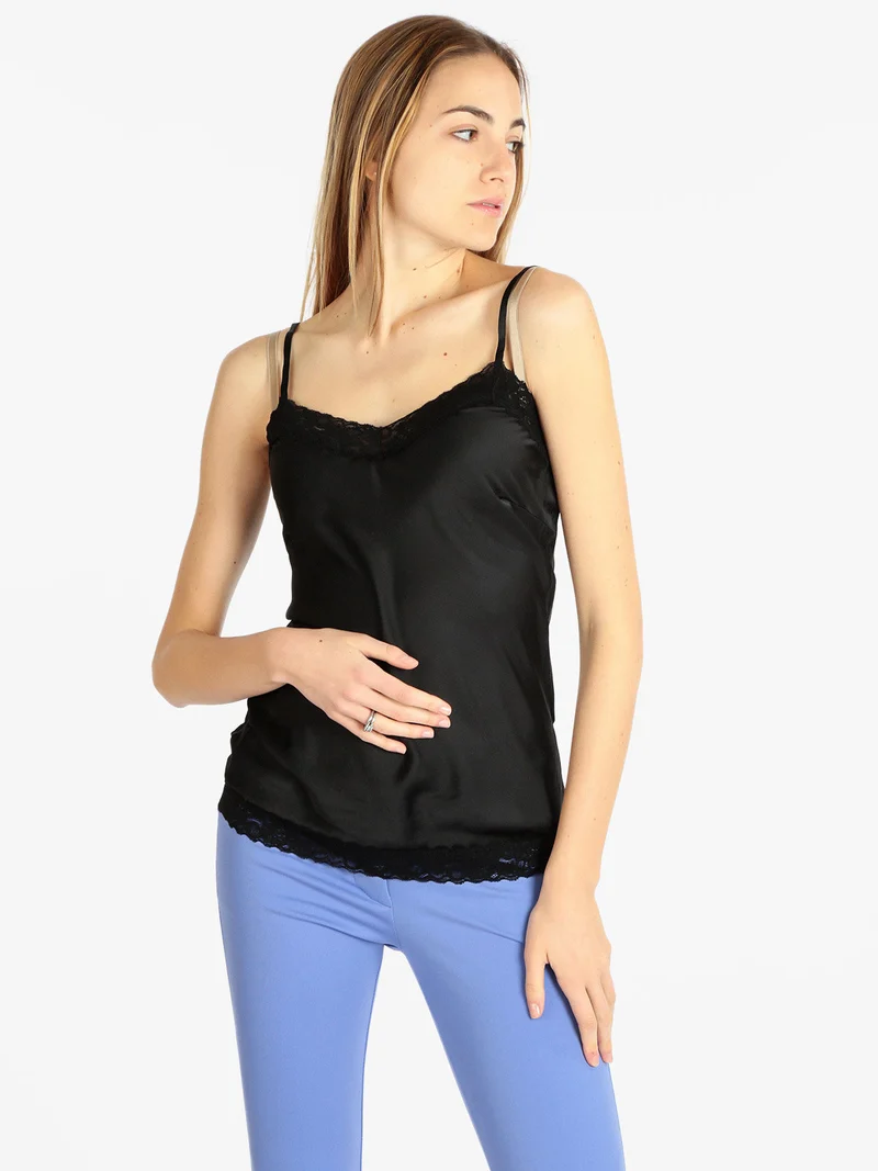 Top donna con pizzo - nero