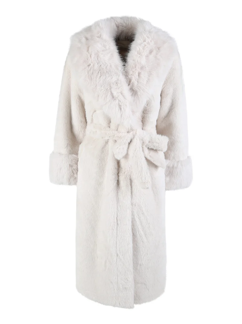 Cappotto lungo da donna in ecopelliccia - panna