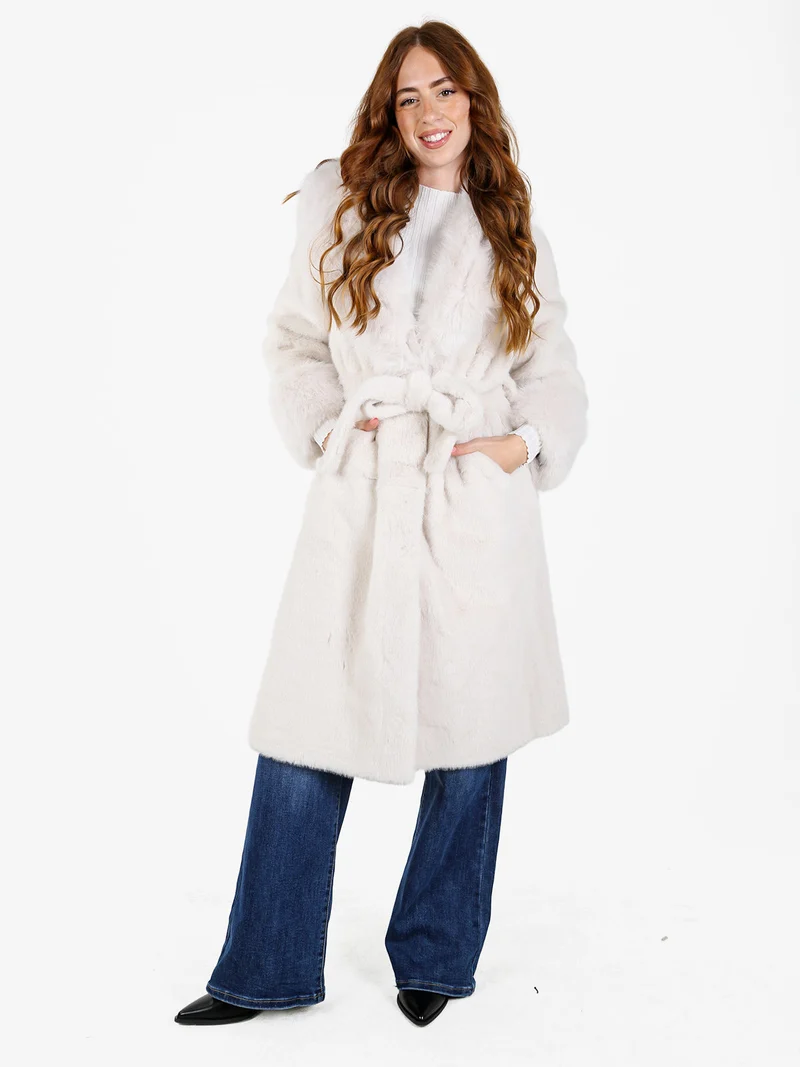 Cappotto lungo da donna in ecopelliccia - panna