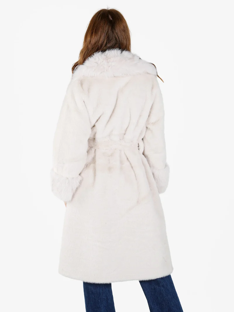 Cappotto lungo da donna in ecopelliccia - panna