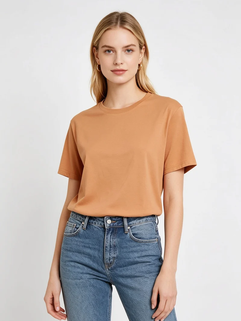 T-shirt donna oversize in cotone - cammello