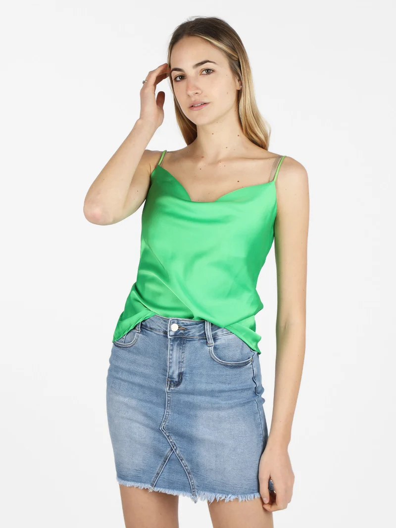 Top donna effetto raso con scollo a cascata - verde chiaro