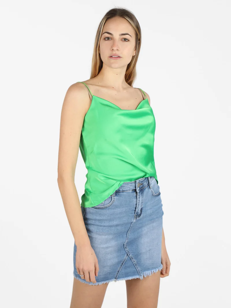 Top donna effetto raso con scollo a cascata - verde chiaro