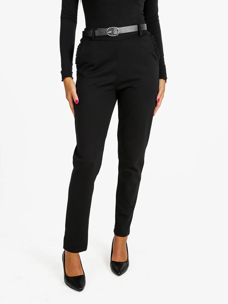 Pantaloni donna casual a vita alta - nero