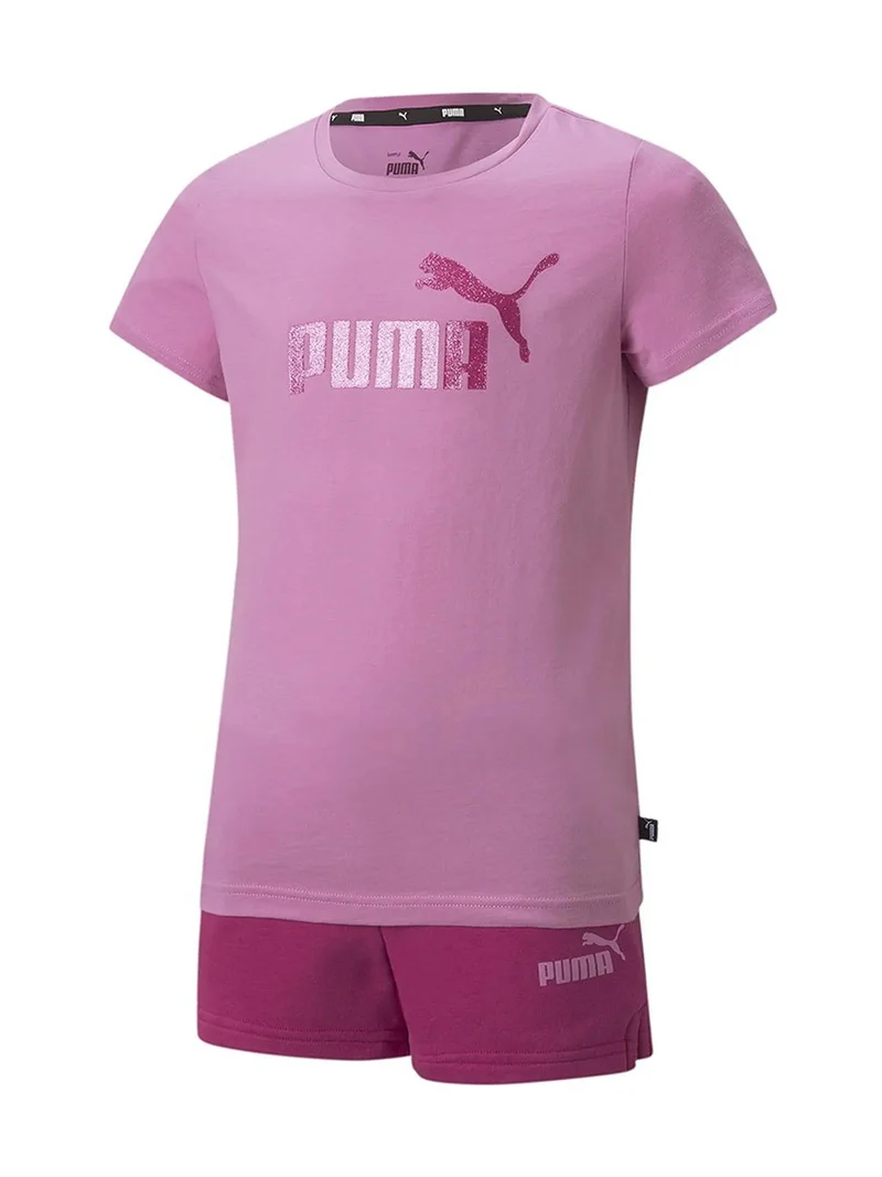 Completo sportivo corto da bambina in cotone - rosa