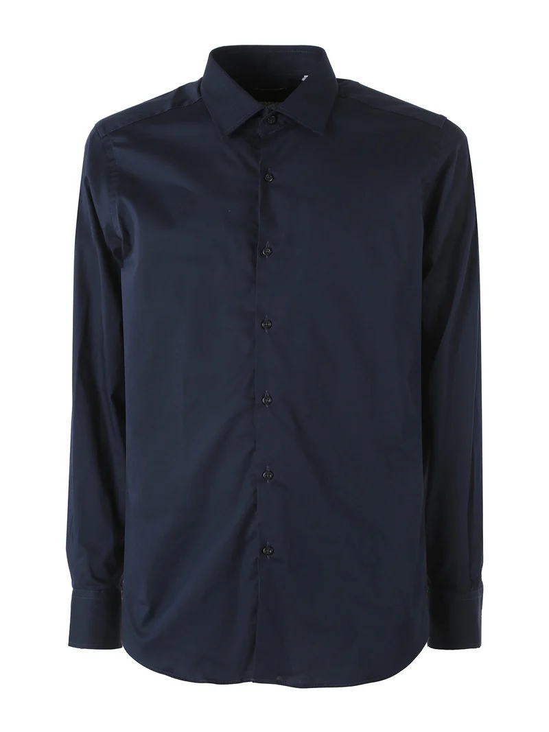 Camicia da uomo slim fit in cotone a maniche lunghe - blu scuro