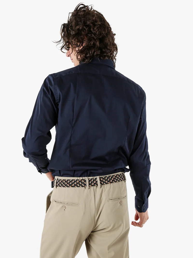 Camicia da uomo slim fit in cotone a maniche lunghe - blu scuro