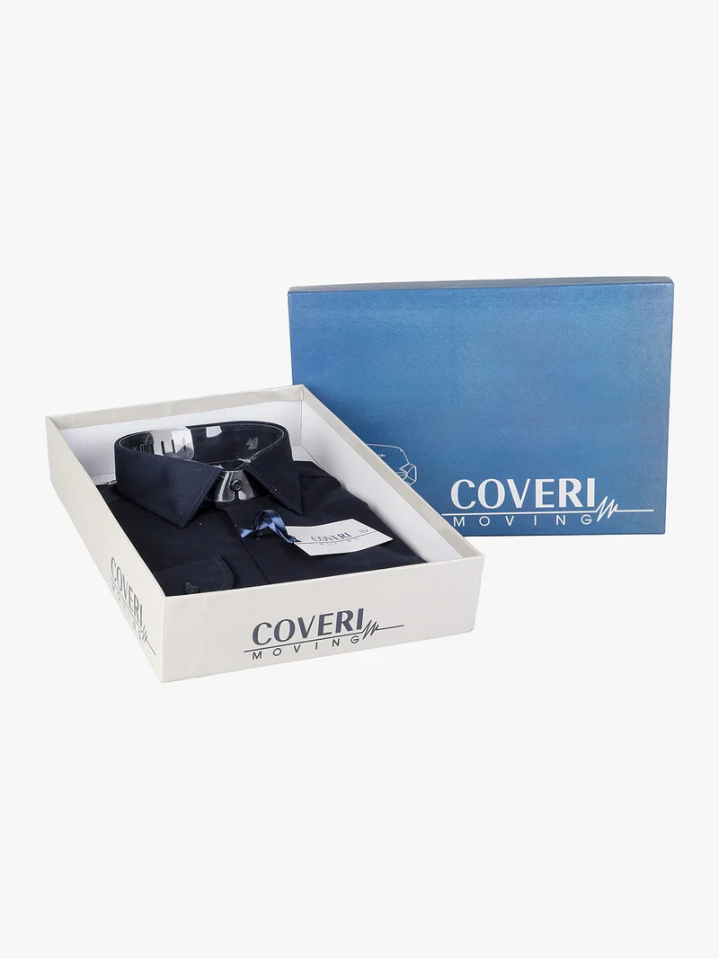 Camicia da uomo slim fit in cotone a maniche lunghe - blu scuro