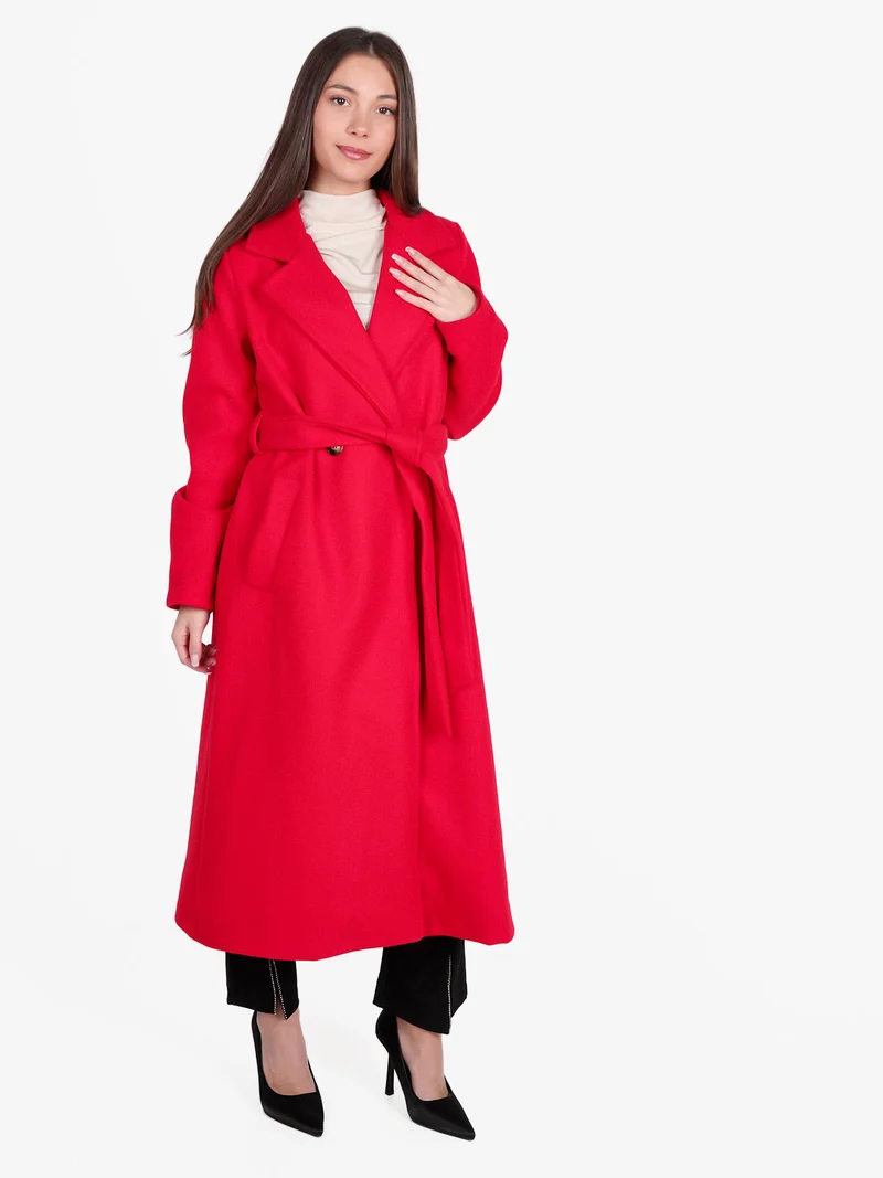 Cappotto lungo da donna con chiusura doppiopetto - rosso