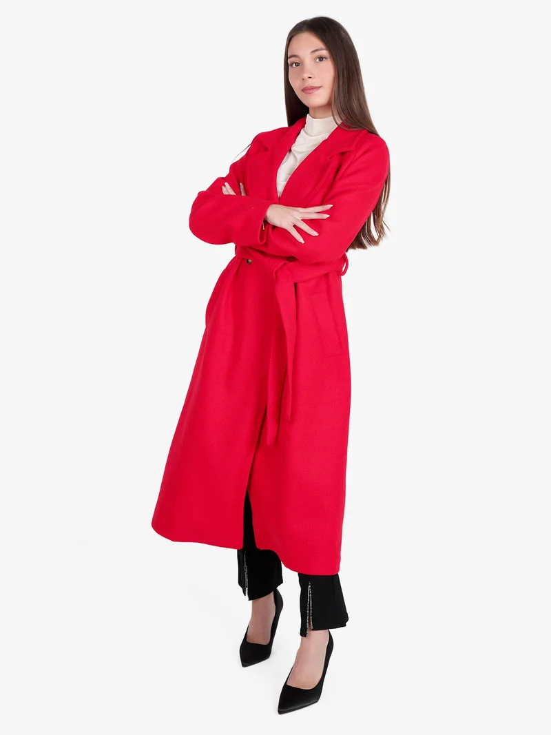 Cappotto lungo da donna con chiusura doppiopetto - rosso