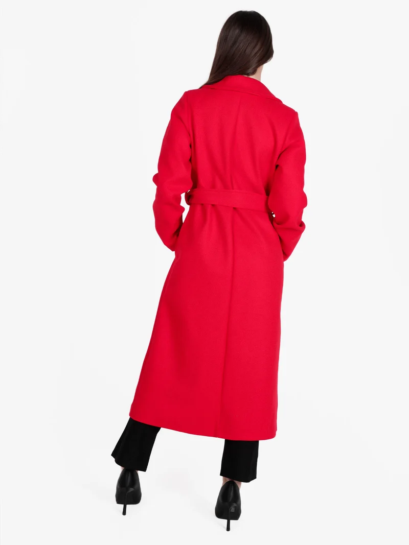 Cappotto lungo da donna con chiusura doppiopetto - rosso