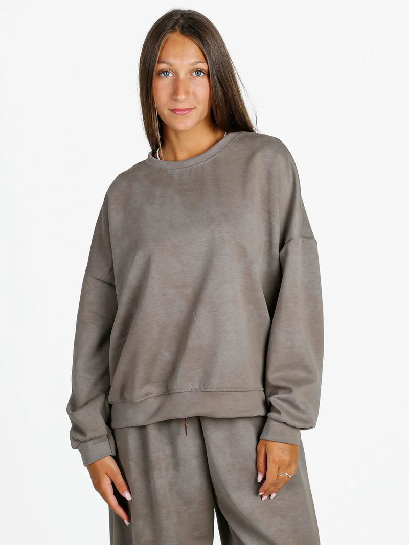 Felpa donna girocollo oversize - fango