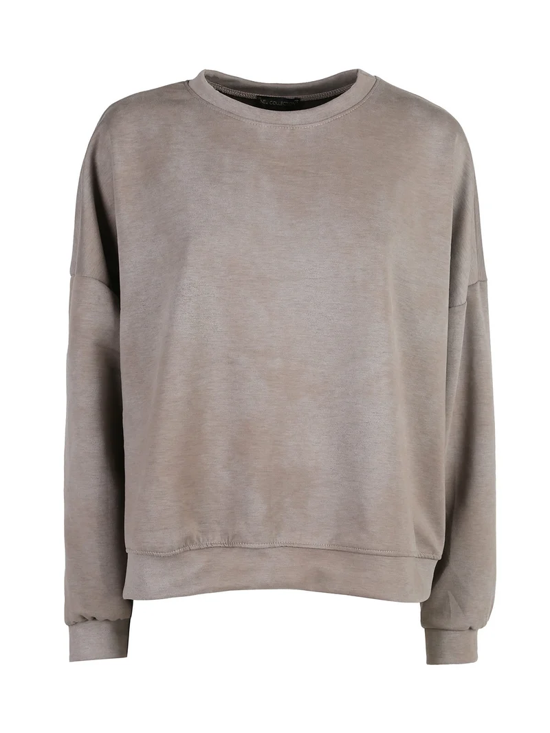 Felpa donna girocollo oversize - fango