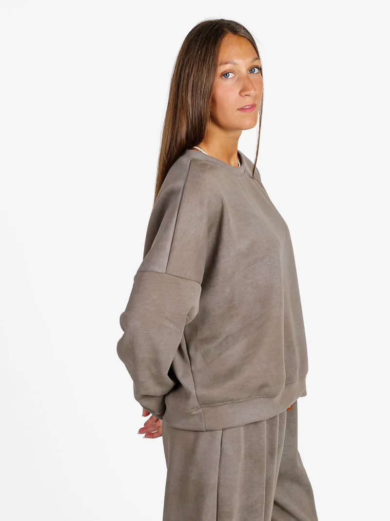 Felpa donna girocollo oversize - fango