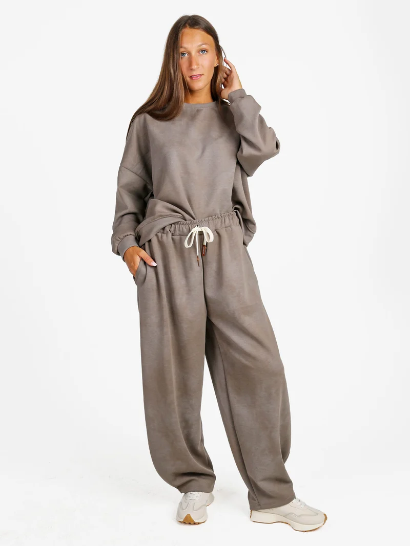 Felpa donna girocollo oversize - fango