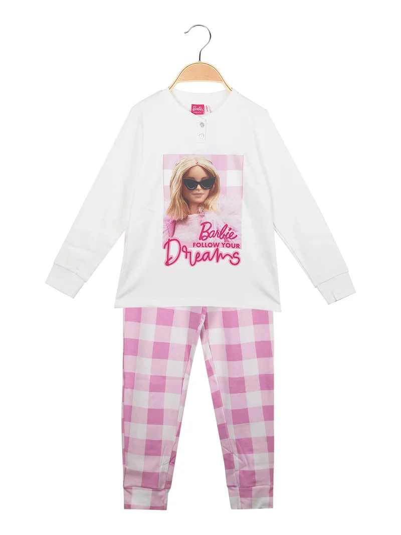 Pigiama lungo da bambina in cotone interlock - bianco
