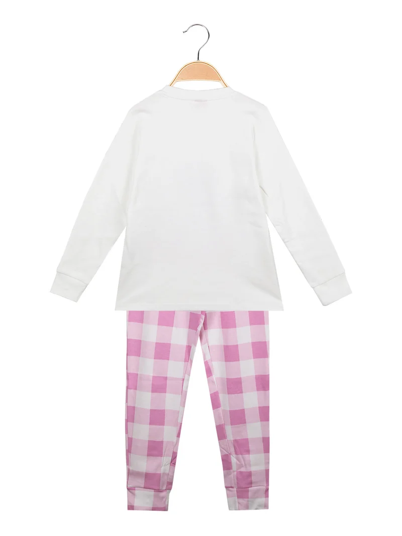 Pigiama lungo da bambina in cotone interlock - bianco