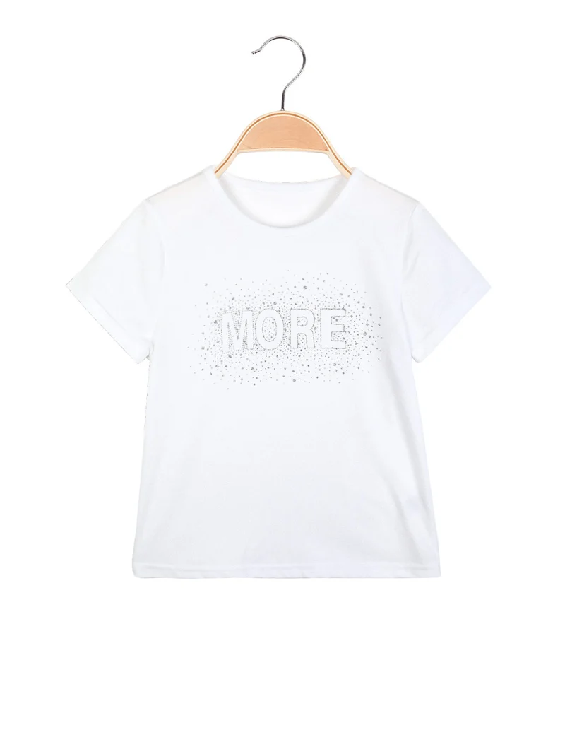 T-shirt da bambina con scritta brillantinata - bianco