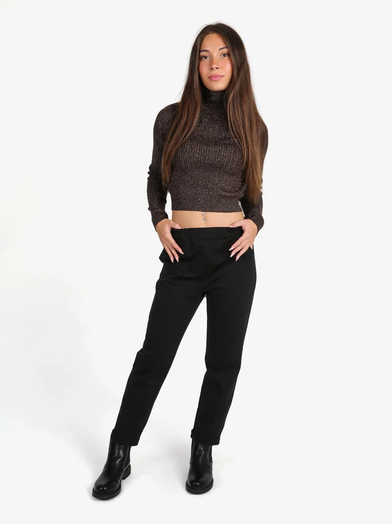Maglia dolcevita donna a trecce con lurex - moro