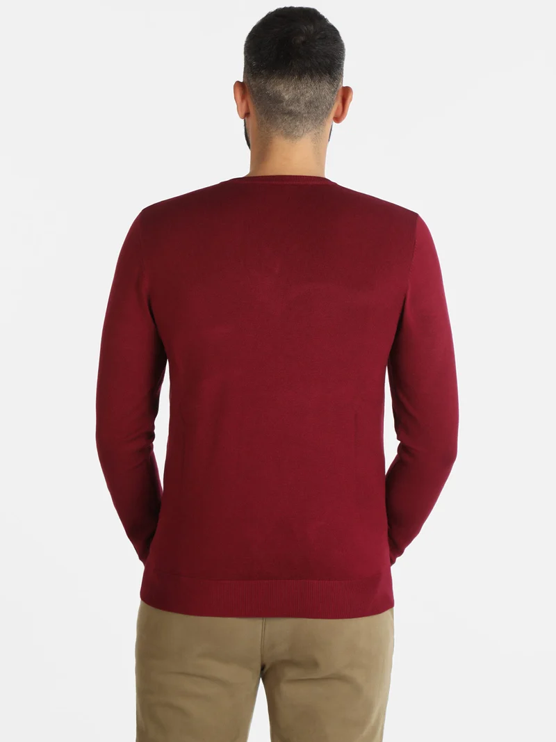 Pullover uomo in maglia scollo a V - bordeaux