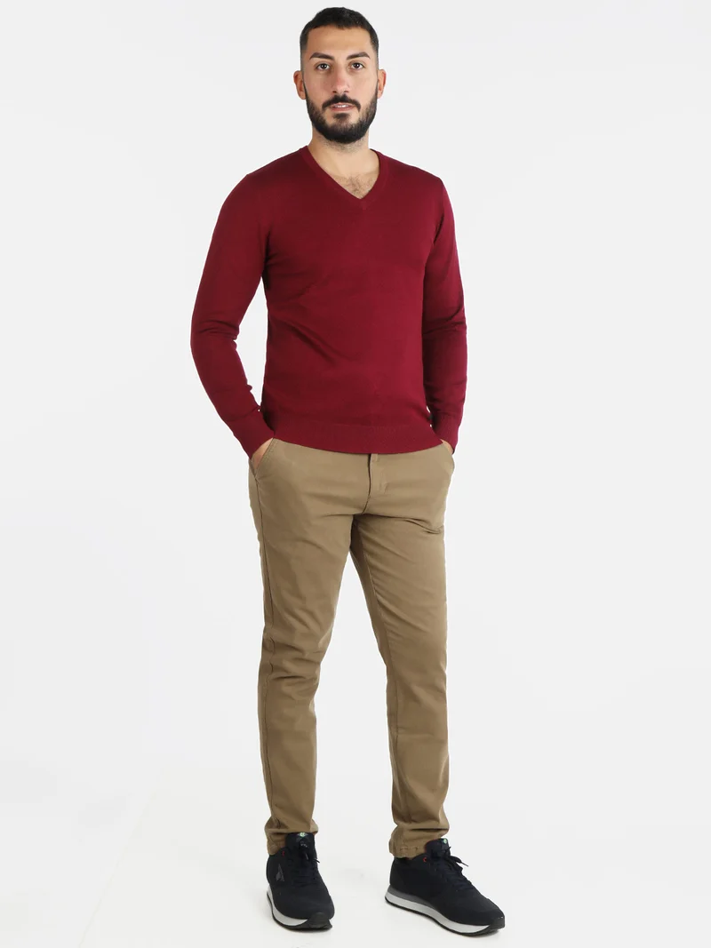 Pullover uomo in maglia scollo a V - bordeaux