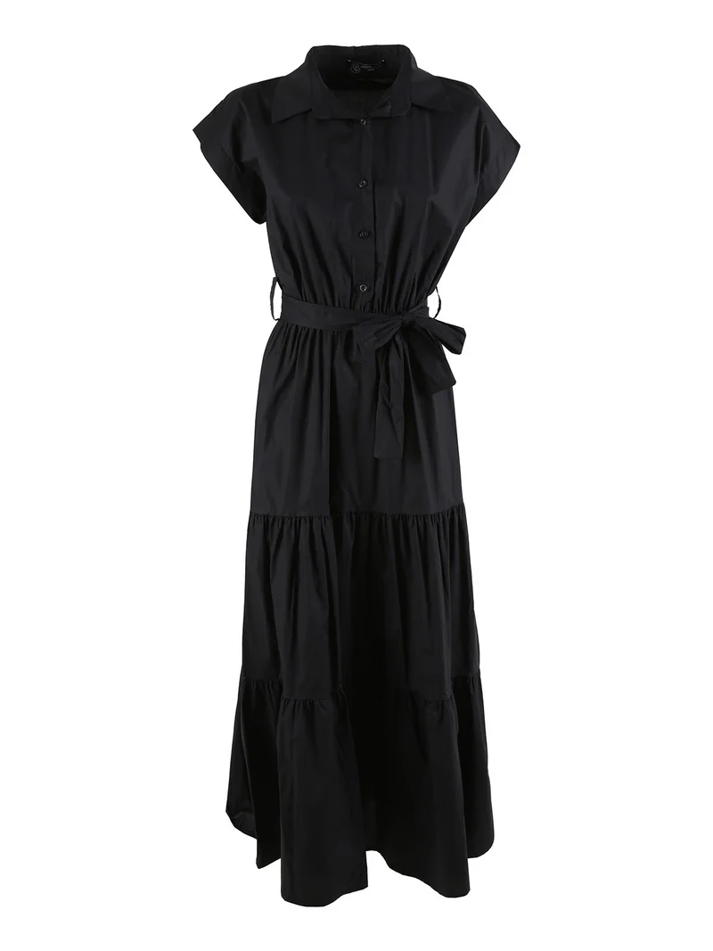 Abito lungo da donna in cotone a maniche corte - nero