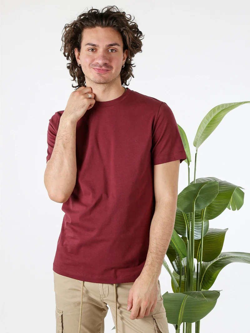 T-shirt girocollo da uomo in cotone - bordeaux