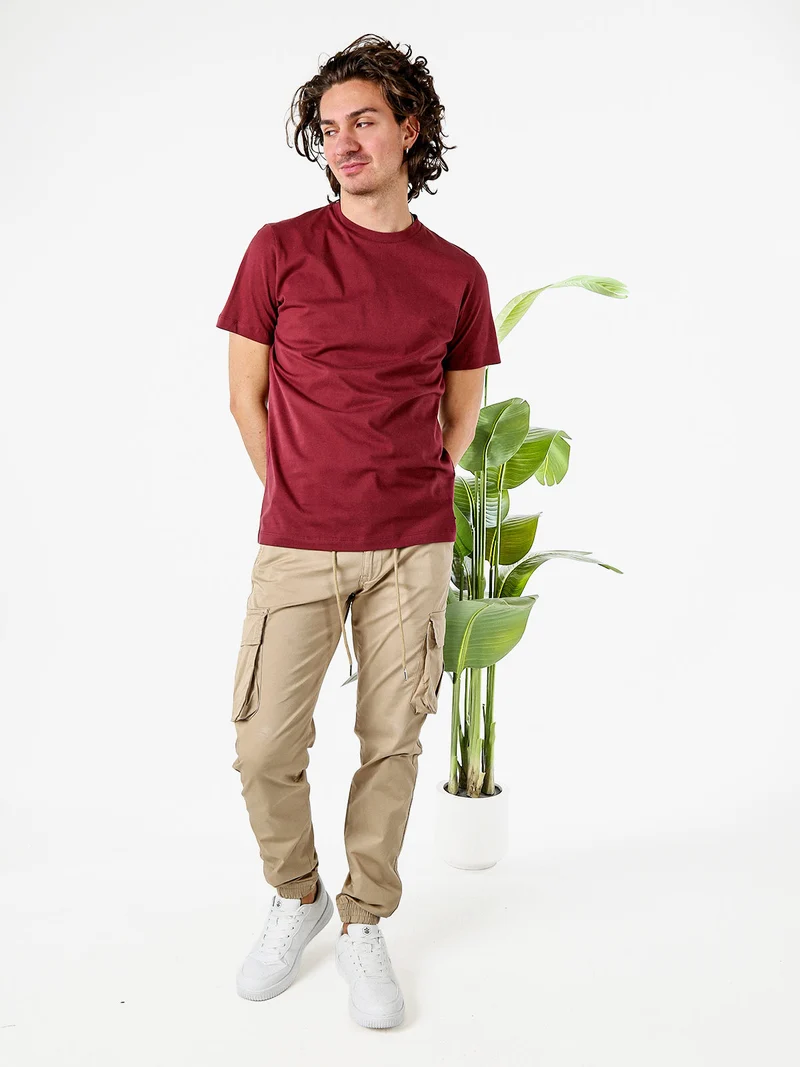 T-shirt girocollo da uomo in cotone - bordeaux