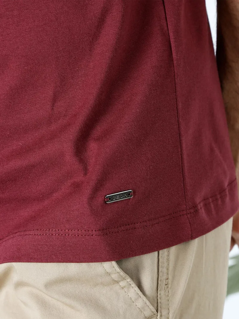 T-shirt girocollo da uomo in cotone - bordeaux
