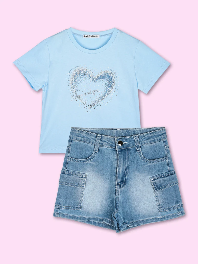 Shorts in jeans da bambina con tasconi laterali - jeans