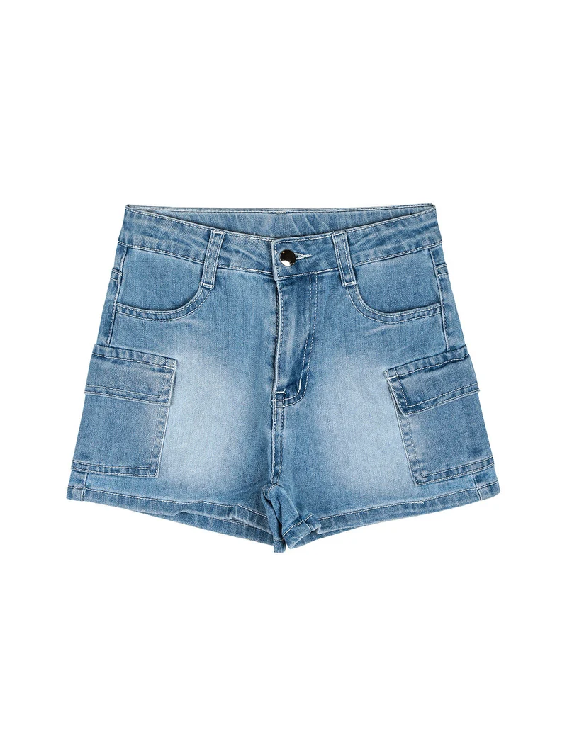 Shorts in jeans da bambina con tasconi laterali - jeans