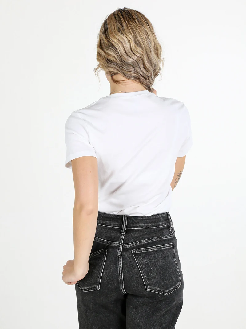 T-shirt donna in cotone con paillettes - bianco