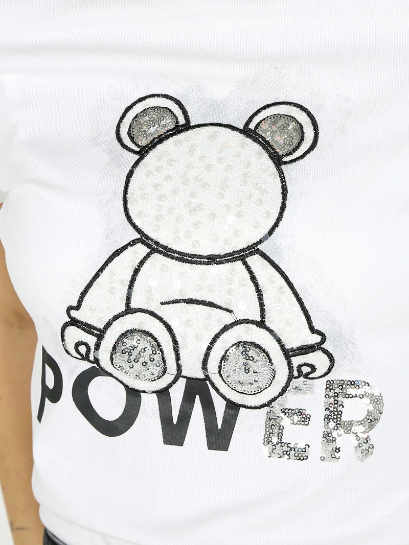 T-shirt donna in cotone con paillettes - bianco