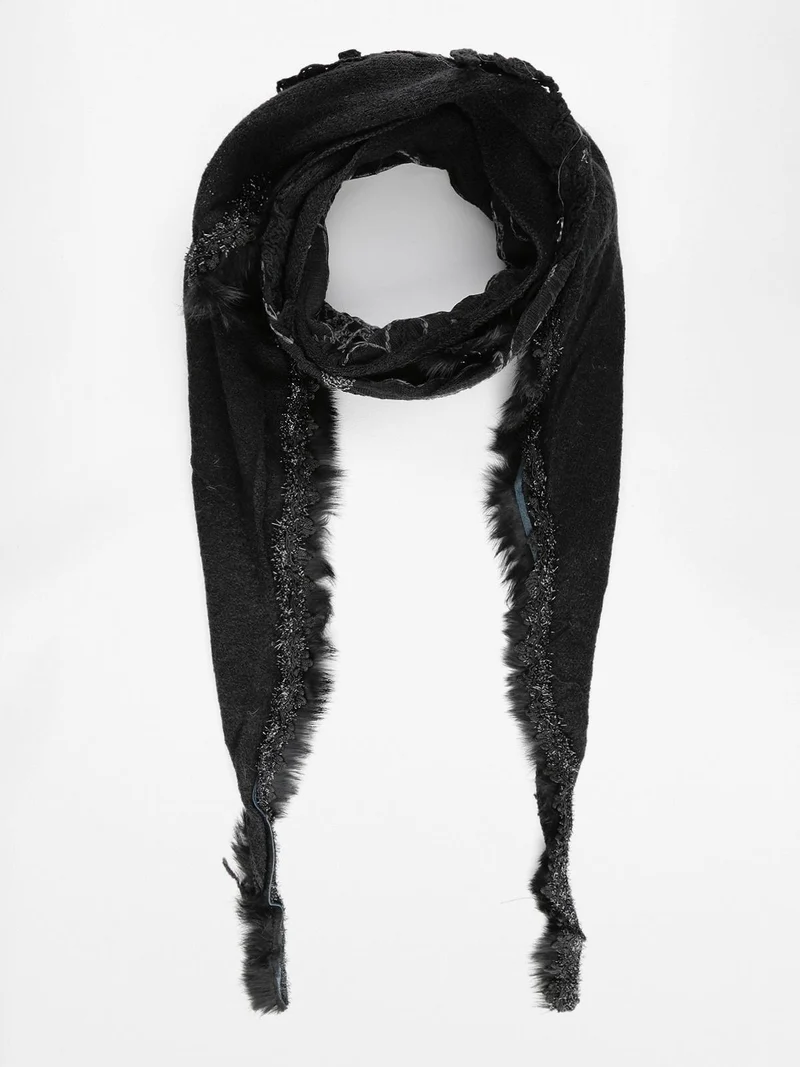 Sciarpa con ricami e strass - nero