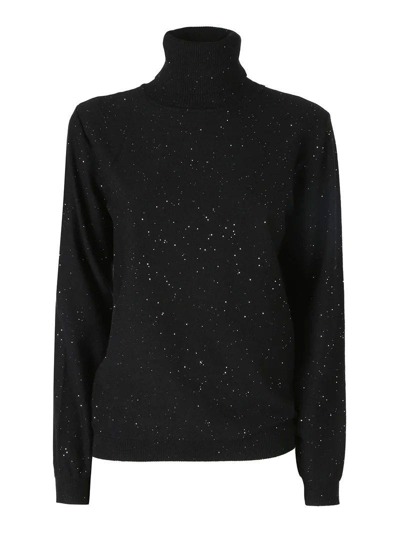 Pullover dolcevita donna con paillettes - nero