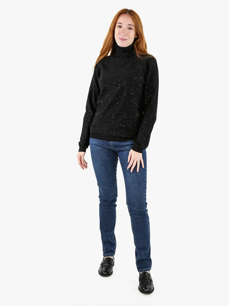 Pullover dolcevita donna con paillettes - nero