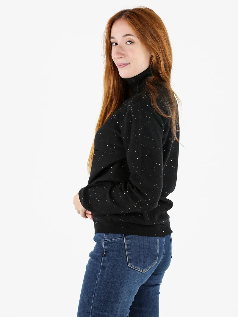 Pullover dolcevita donna con paillettes - nero