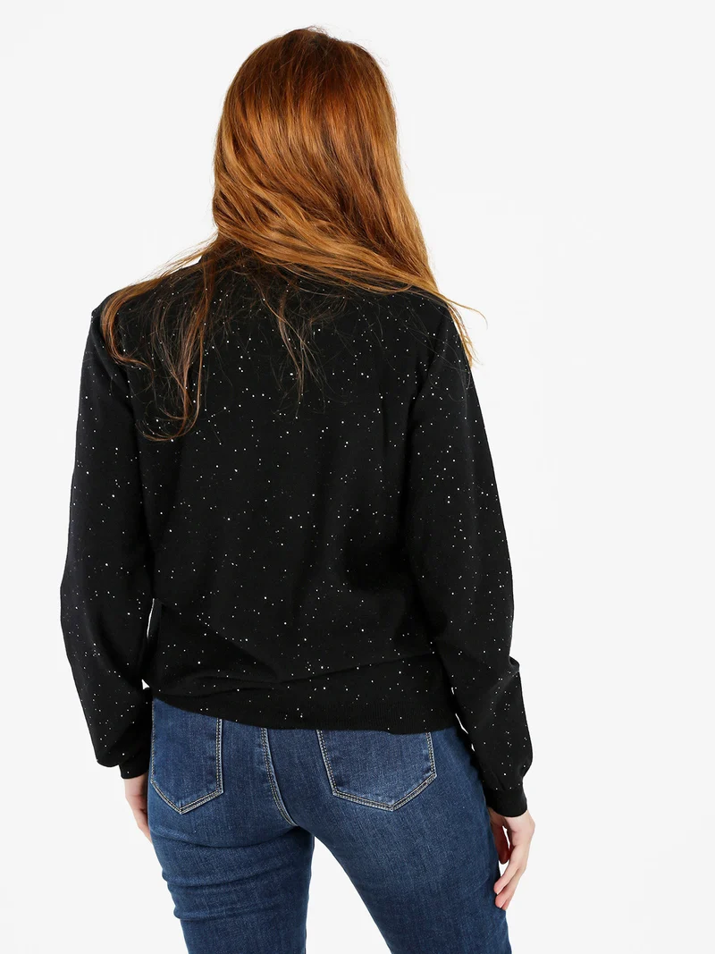 Pullover dolcevita donna con paillettes - nero