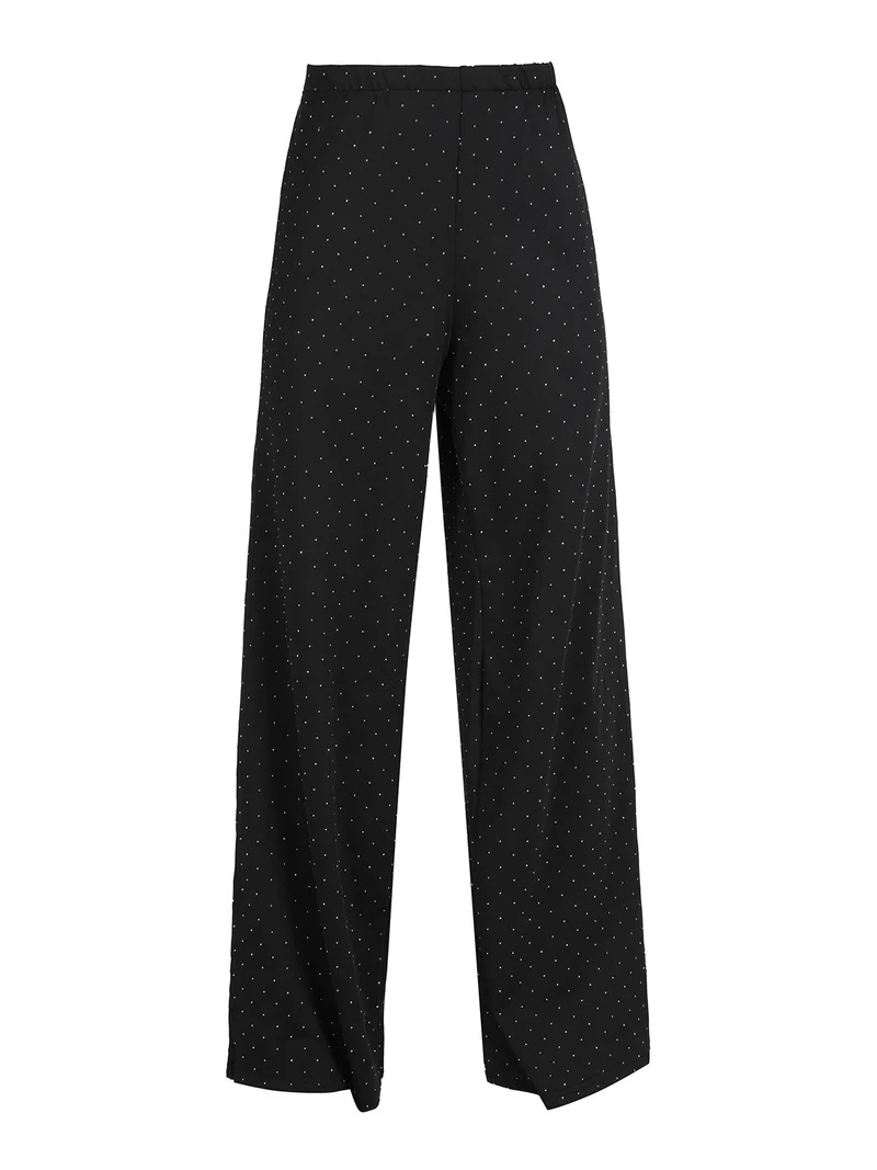 Pantaloni donna a gamba larga con borchie lucciccanti - nero