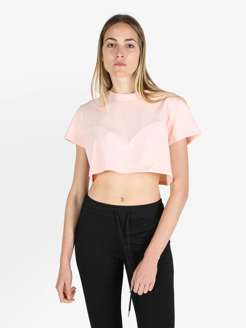 T-shirt crop da donna in cotone - rosa