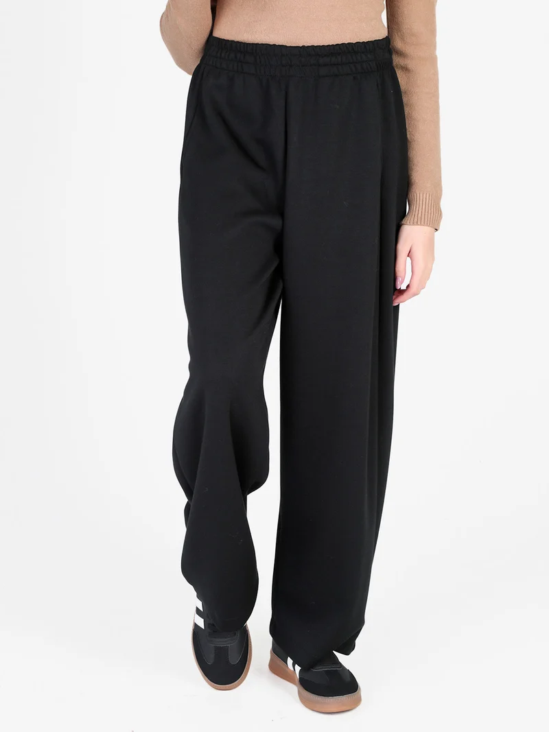 Pantaloni donna in panno a gamba larga - nero