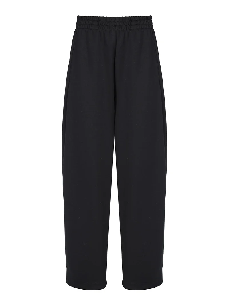 Pantaloni donna in panno a gamba larga - nero