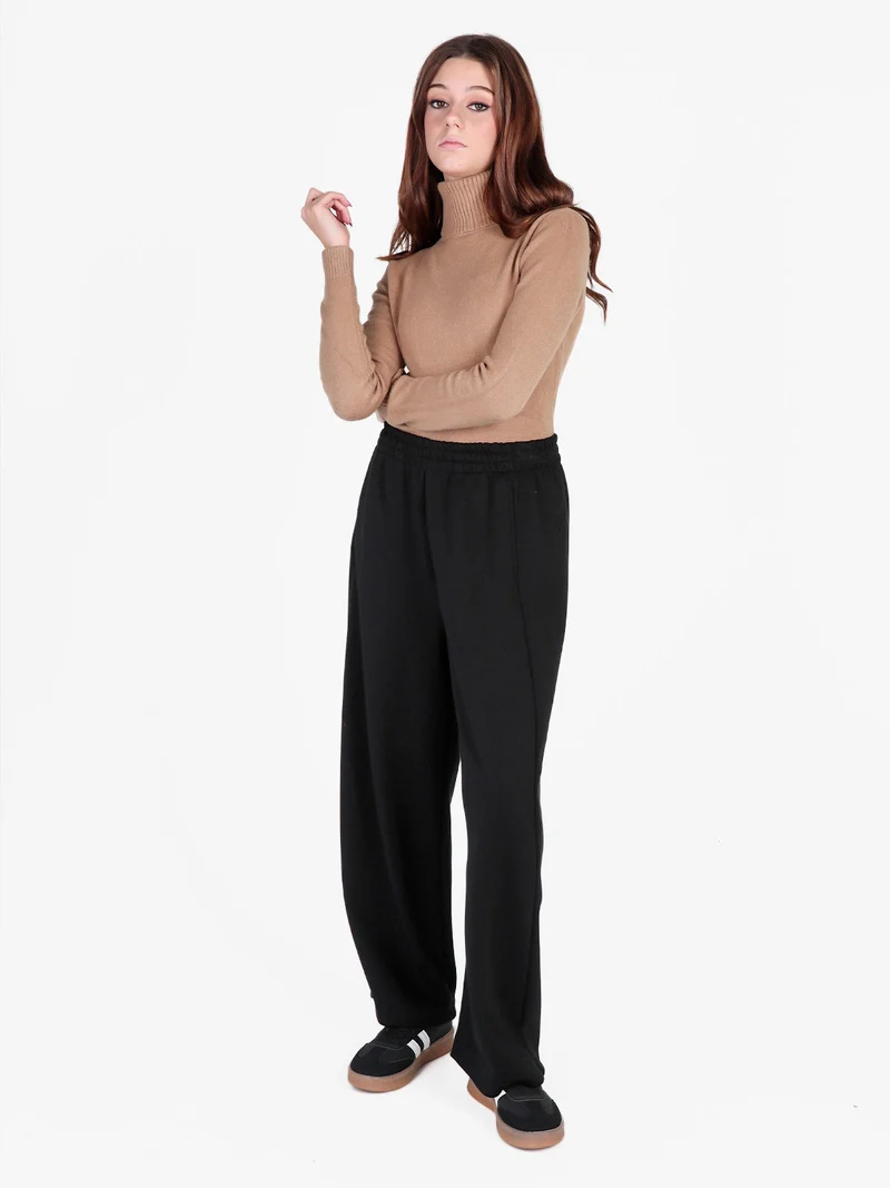 Pantaloni donna in panno a gamba larga - nero
