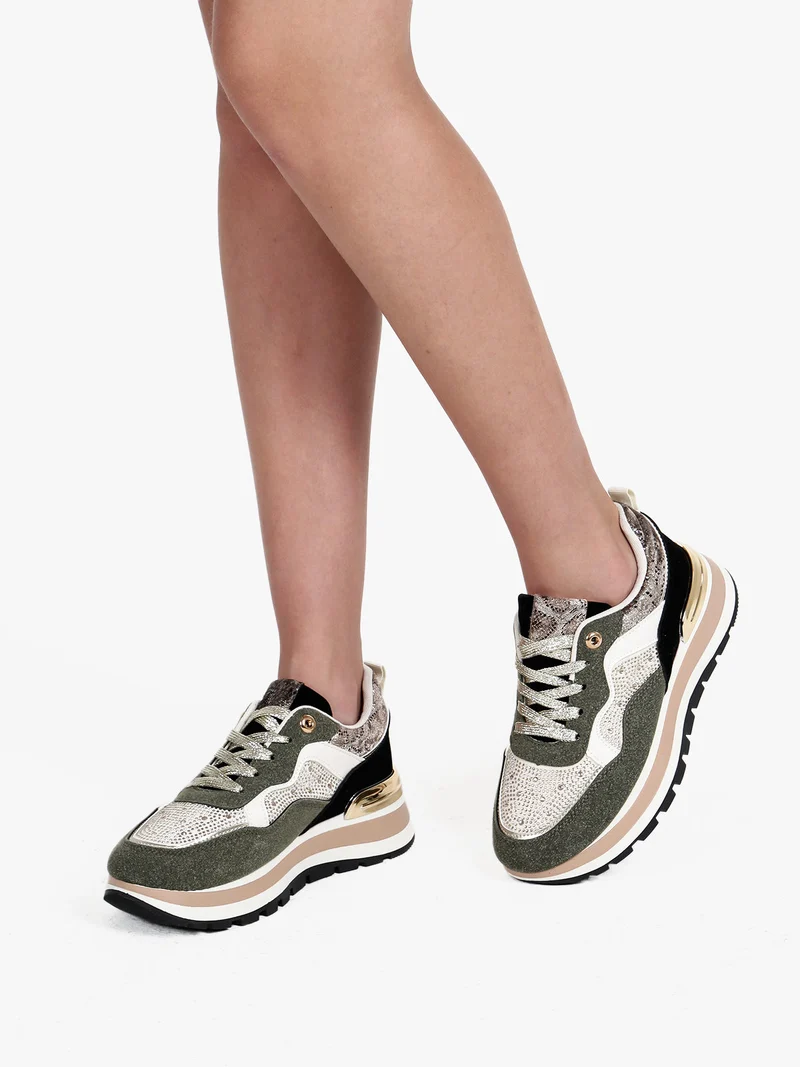 Sneakers donna multicolore con strass - verde