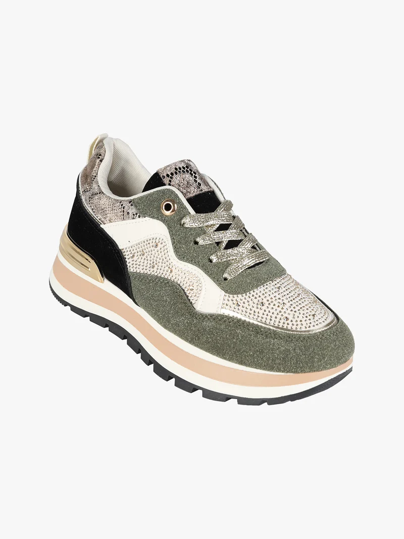Sneakers donna multicolore con strass - verde
